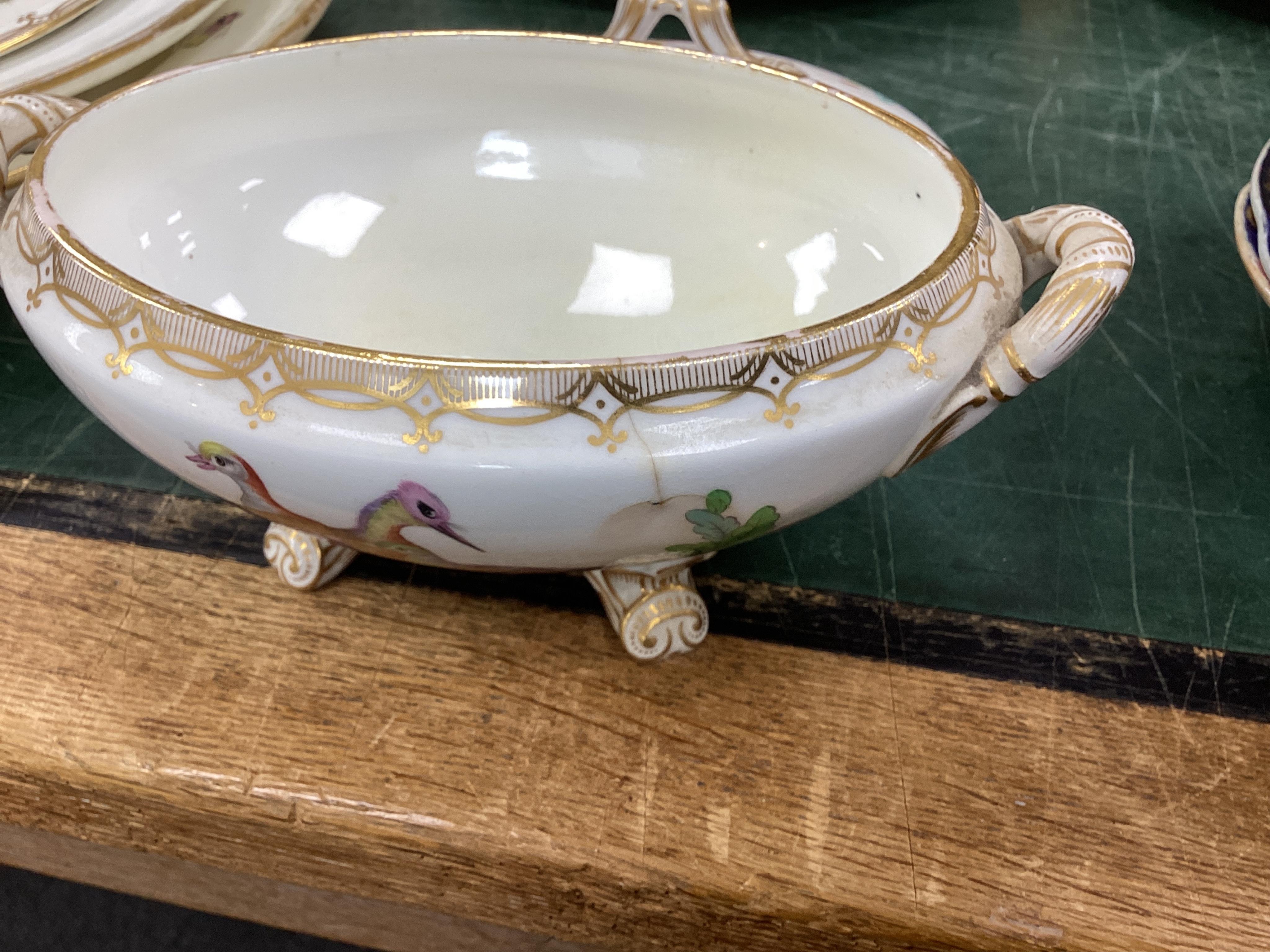 A Coalport bird painted part dinner service, mid 19th century